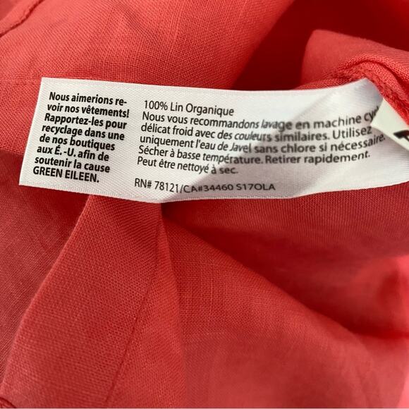 Eileen Fisher Organic Linen Collarless Button Down Shirt size Petite Small PS - Picture 5 of 6